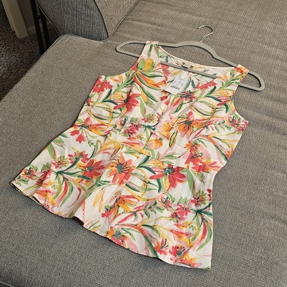 J. Crew Tropical Floral Linen Blend Lagenlook Peplum Top Size 2 - Picture 2 of 5